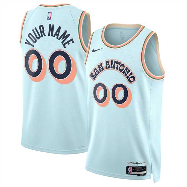 Men%27s San Antonio Spurs Active Player Custom Light Blue 2024-25 City Edition Stitched Basketball Jersey